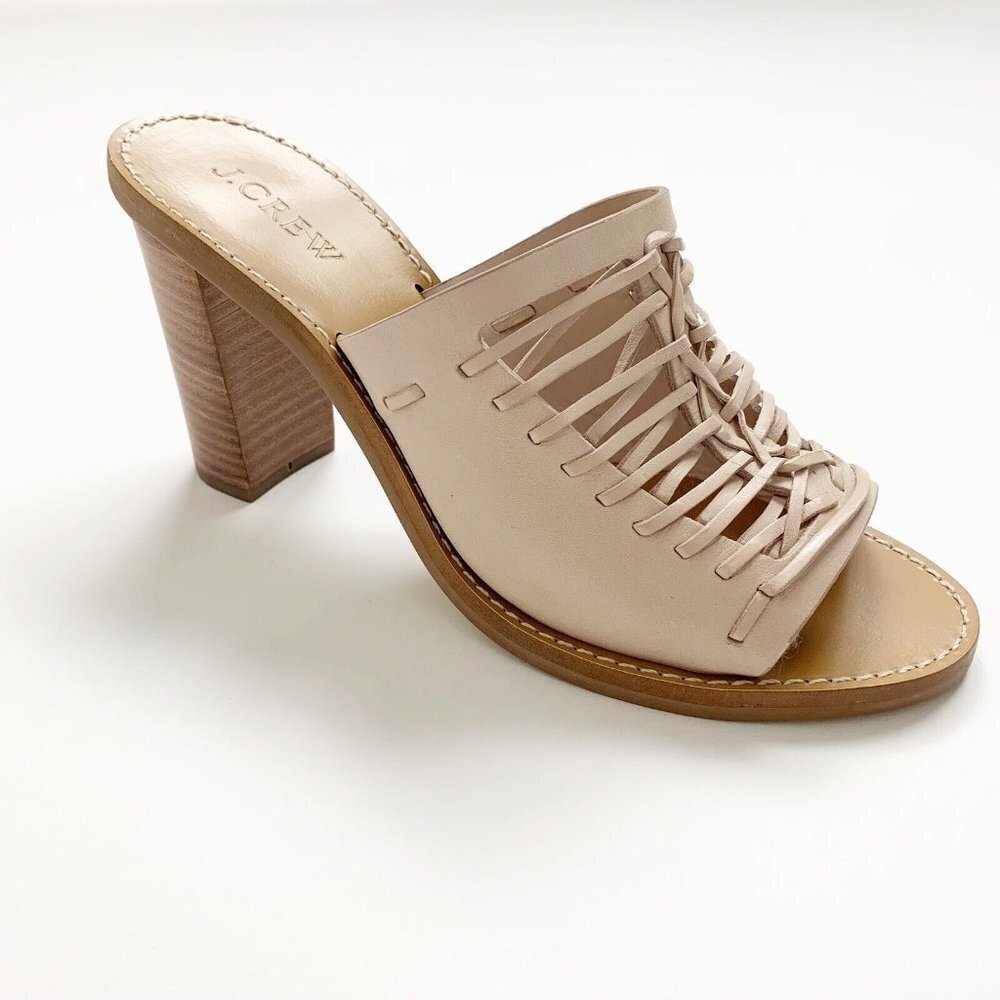 J. CREW MARLOW HUARACHE MULES Leather Light Blush 3.5" Heel Sz 7.5 New with box